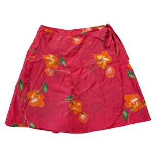 62 East Vintage 90s Pink Orange Floral Wrap Skort Made in USA Rayon Size 3 Retro